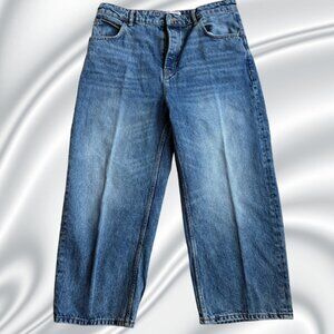 We The Free Women's Wide Leg Cropped Denim Jeans Size 31 Button Fly Medium Wash